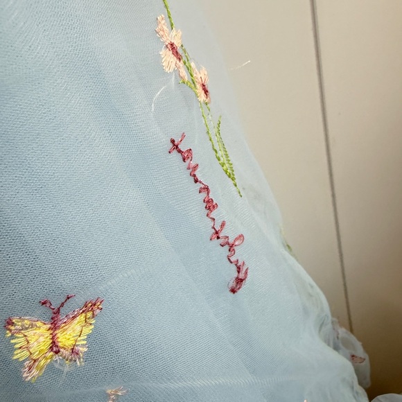 Elegant Cottagecore Tulle Embroidered Whimsy Floral Prom Dress in Light Blue 2 - Picture 13 of 15
